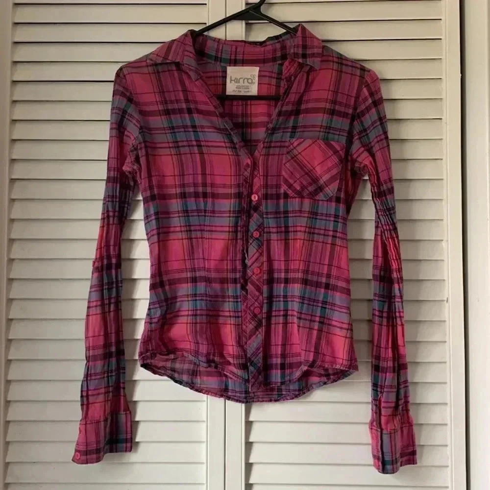 Button down plaid pink - Picture 3 of 7